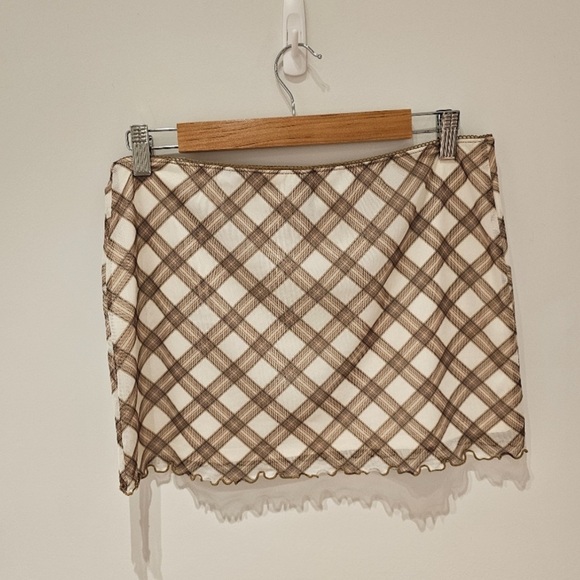 H&M Mesh Mini Skirt M Cream Brown Checked - Picture 4 of 7